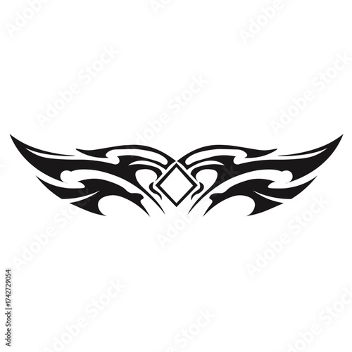 Ornamental Floral Design A classic black and white floral design element featuring elegant, curved leaves and intricate detailing. Perfect for use in decorative borders, logos