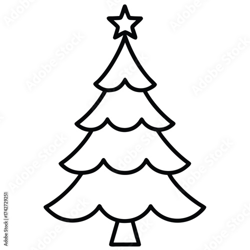 christmas tree outline simple vector icon on black color and white background