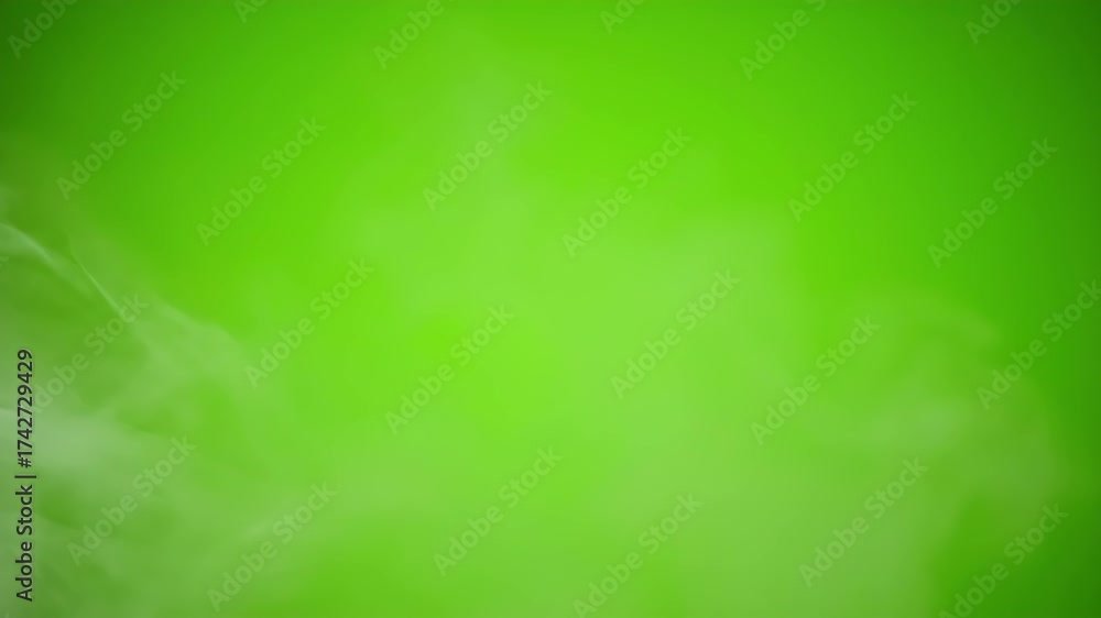 Vibrant green background with soft, flowing wisps of white smoke, creating an ethereal and atmospheric abstract setting, perfect for creative digital content and modern visual projects