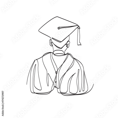 Continuous Line Drawing of the back view of a single man in a graduation gown