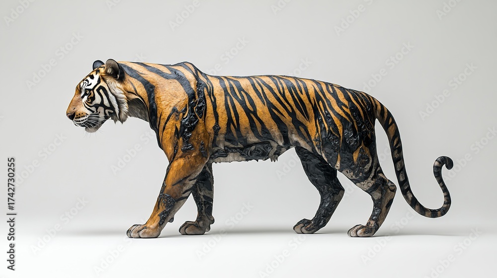 Fototapeta premium A full body photograph of a Javan Tiger (Panthera tigris sondaica) ,