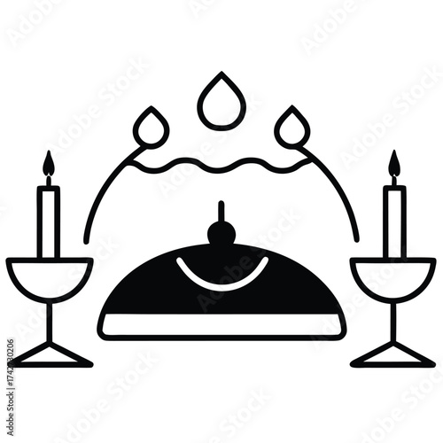 festive dinner simple vector icon on black color and white background