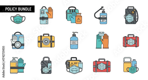 Collection of medical safety and hygiene kits for policy bundles.