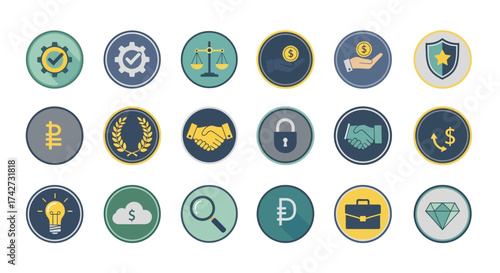 Collection of various business and finance icons representing different concepts.