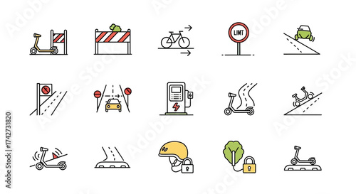 Collection of Transportation and Road Safety Icons.