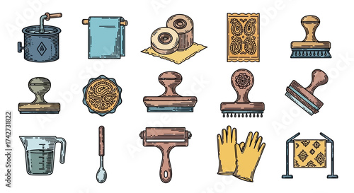 Collection of various art and craft tools and supplies.