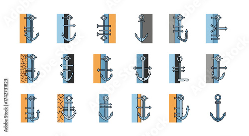 Collection of various anchor designs for maritime and nautical themes.
