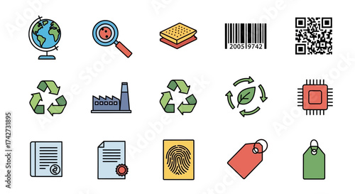 Collection of various icons representing environmental and technological concepts.