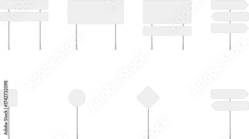 Road board collection, road template sign set, blank street traffic isolated, Blank signs vector for information of road direction, maps, text or banner. 