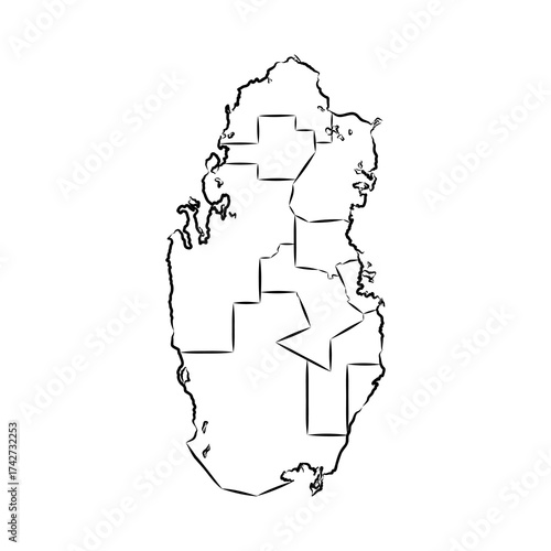Qatar map, vector sketch illustration