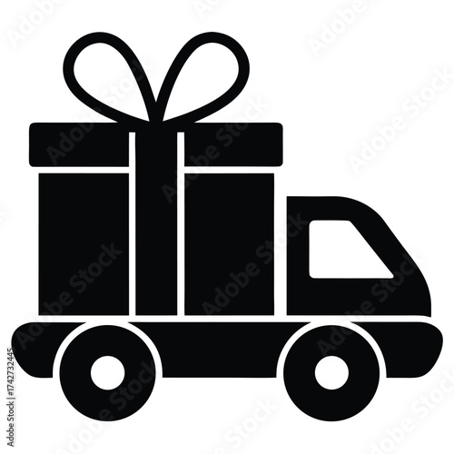 gift delivery simple vector icon on black color and white background