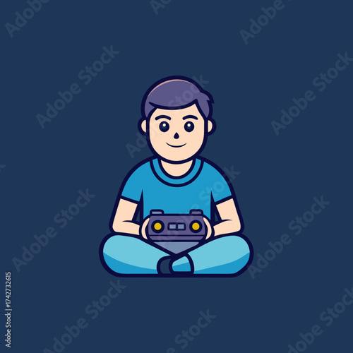 Young male gamer sitting and holding a video game controller
