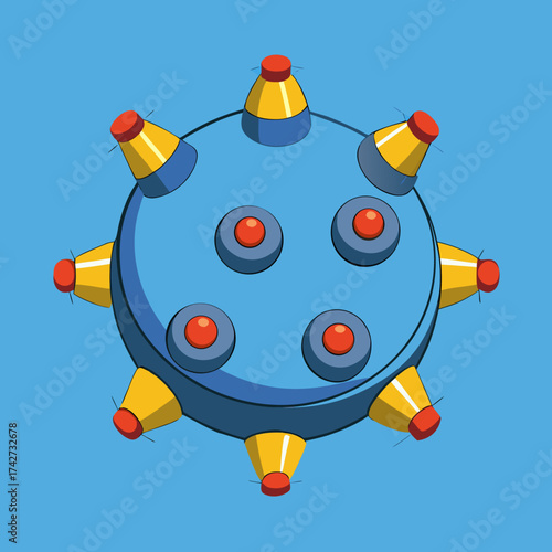 Cartoon Illustration of a Naval Mine Floating in Water