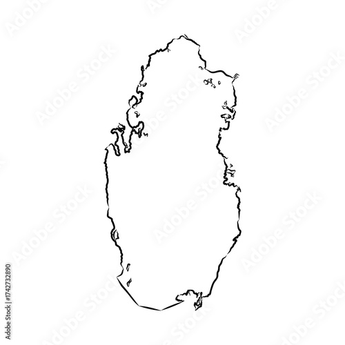 Qatar map, vector sketch illustration