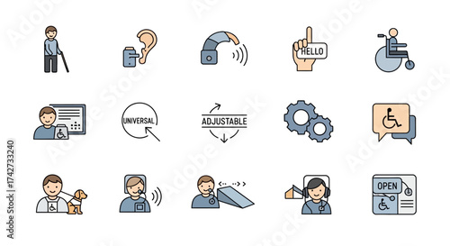 Icons Representing Accessibility and Inclusion for People with Disabilities.