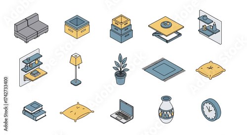 Isometric Home Decor Elements - Furniture and Accessories Collection.