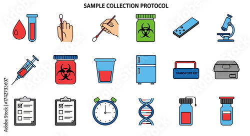 Medical Laboratory and Specimen Collection Vector Icons Set.