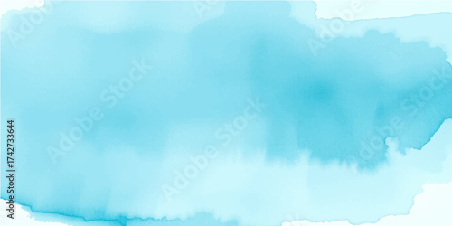 Abstract watercolor texture of a bright blue sky with white, fluffy clouds and natural sunlight