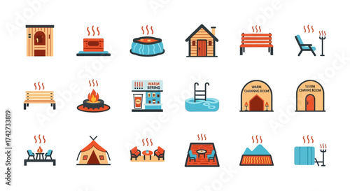 Sauna and Spa Wellness Flat Vector Icon Collection.