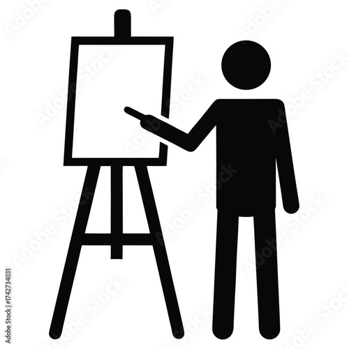 person at easel icon on white background