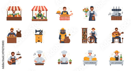 Set of Flat Illustrations Featuring Artisans and Small Business Owners.