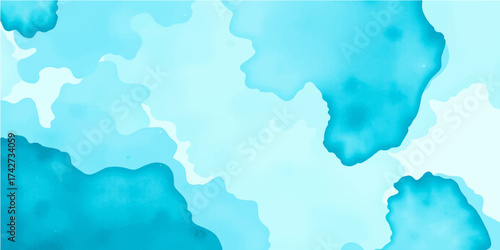 Abstract blue watercolor map illustration of the world with country borders and continent shapes on a paper background