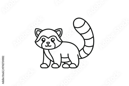 Raccoon Line Art Illustration, Minimalist Icon on White Background, Simple Design