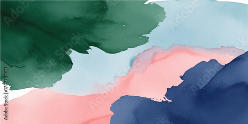 Abstract blue watercolor paint texture reminiscent of a vintage map illustration of the sea, sky, and ocean island geography