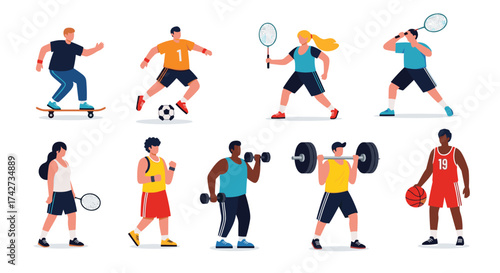 People playing different sports and engaged in fitness activities. .