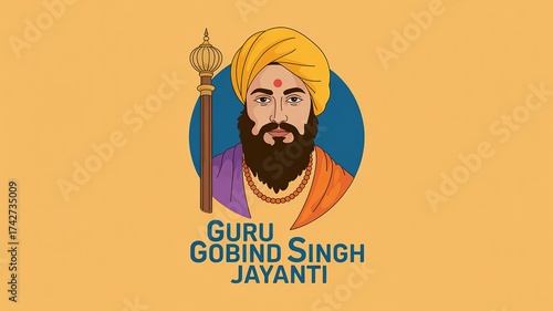 Guru Gobind Singh Jayanti Illustration Celebrating the Sikh Guru and His Teachings of Justice and Equality for All People
