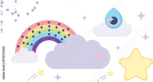 Cute rainbow cloud star design vector illustration graphic