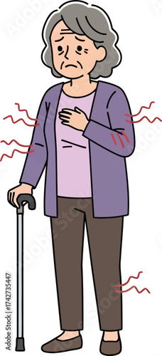 Senior woman with chest pain concept for health care design