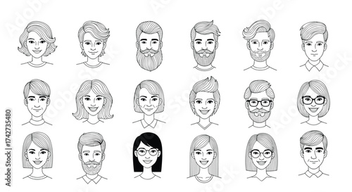 A diverse collection of hand-drawn portraits representing various individuals and styles