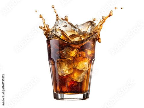 Wallpaper Mural A glass of cola with ice cubes splashing isolated on transparent background Torontodigital.ca