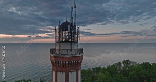 Beautiful Rewal Lighthouse at Sunset in Poland.