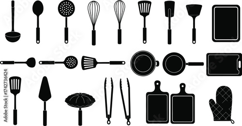 Kitchen utensils vector set cooking tools and equipment icons