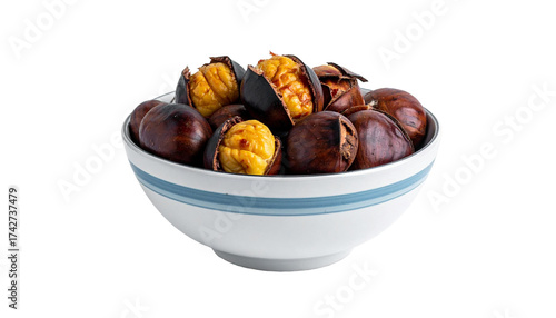 Bowl of roasted chestnuts with transparent background