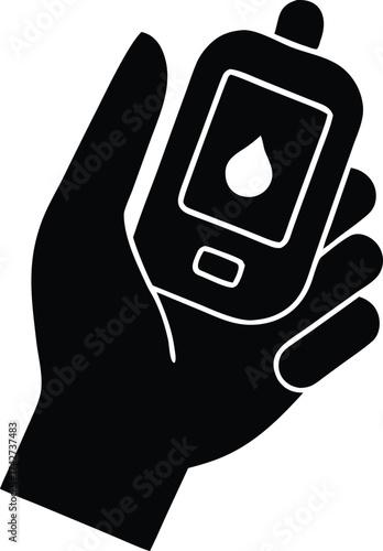 Hand holding blood glucose meter world diabetes day icon silhouette vector illustration