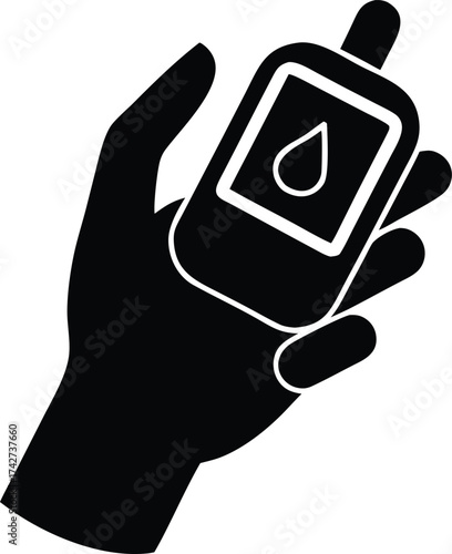 Hand holding blood glucose meter world diabetes day icon silhouette vector