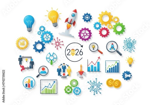 Colorful Infographic Elements Representing Business Growth and Innovation for Future Trends 2026