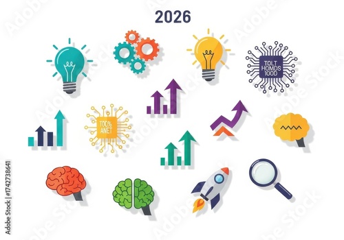 Colorful Icons Representing Innovation, Growth, and Technology Concepts for Future Planning