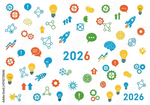 Colorful Abstract Icons Representing Innovation and Creativity for Year 2026 Graphic Design