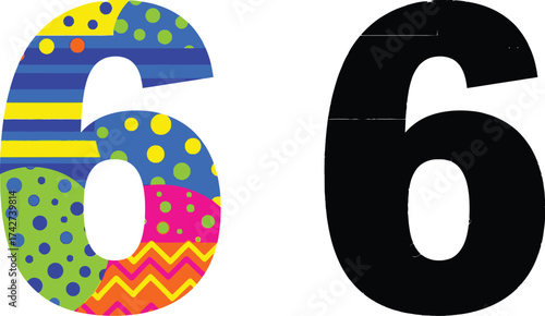 Colorful number six illustration graphic design and pattern art