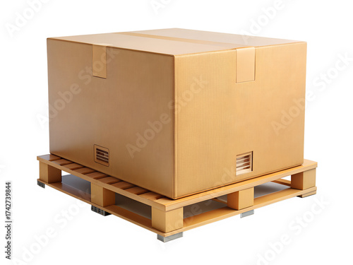 Wallpaper Mural A cardboard shipping box on a wooden pallet, isolated on transparent background Torontodigital.ca