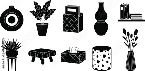 Black home decor plants vases books tissues modern home decor items