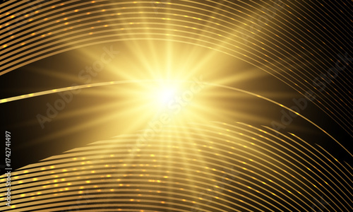 Golden luxury curve decorated with golden glow effect on black background, vector illustration design that gives an elegant and modern atmosphere.