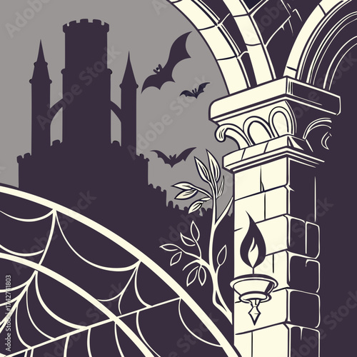 Mysterious Castle with Bats and Intricate Details mysterious castle with