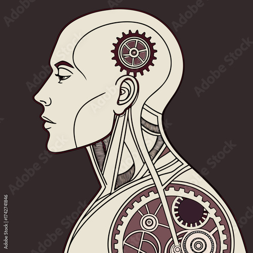 Futuristic Illustration of a Mechanical Human Figure futuristic illustration of