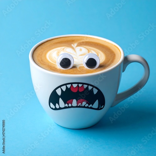 Monster Latte Art - A Whimsical Coffee Creation with Googly Eyes.