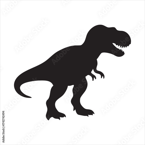  Black silhouette of Tyrannosaurus rex dinosaur in roaring pose